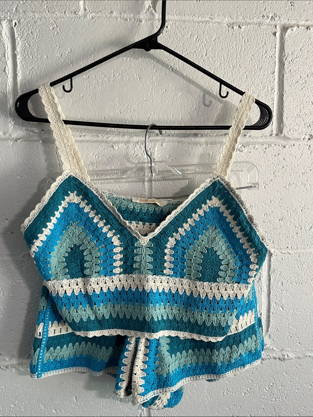 Rebellion Again Crochet Cropped Tank Top with Shorts- Juniors Small